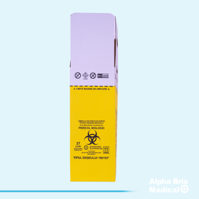 Cutii carton 27 L pentru incinerare cu sac galben inclus BIOSAFE