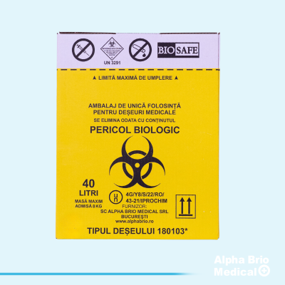 Cutii carton 40 L pentru incinerare cu sac galben inclus BIOSAFE