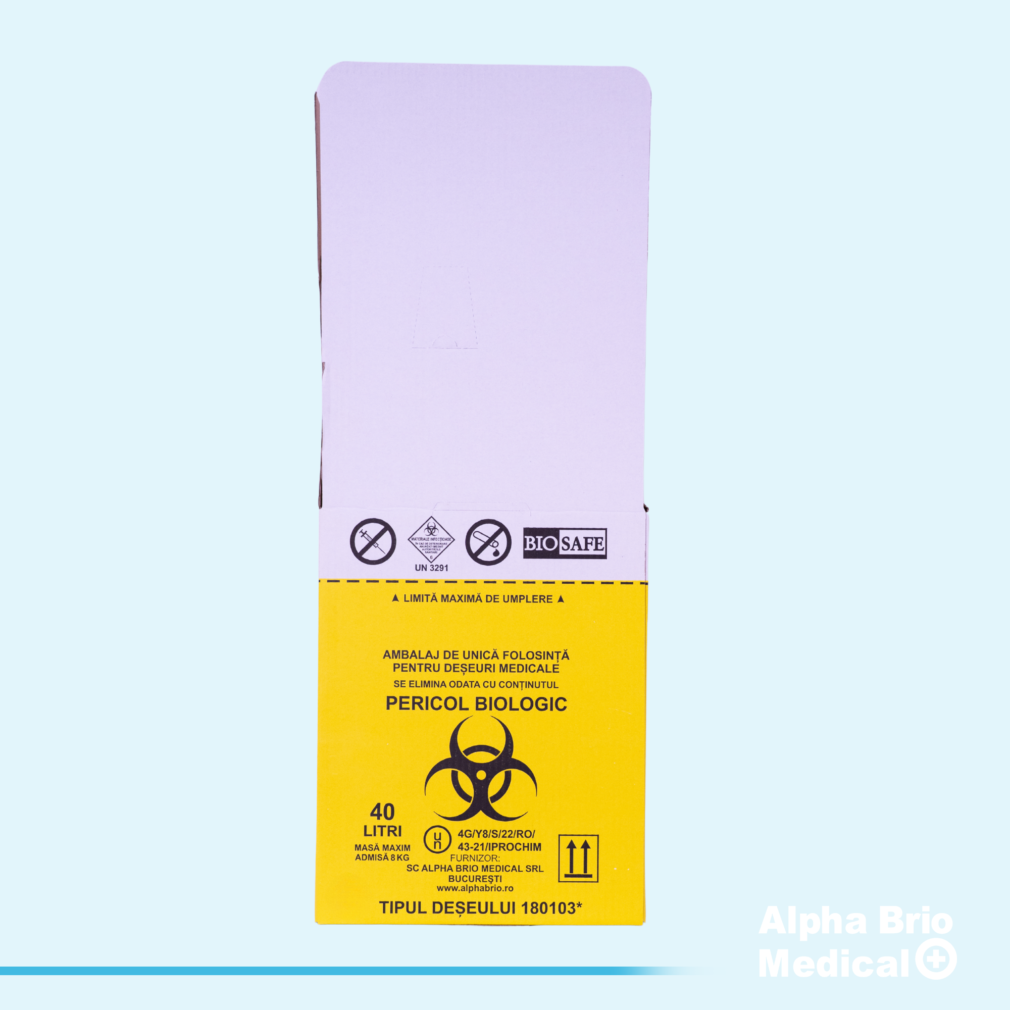 Cutii carton 40 L pentru incinerare cu sac galben inclus BIOSAFE